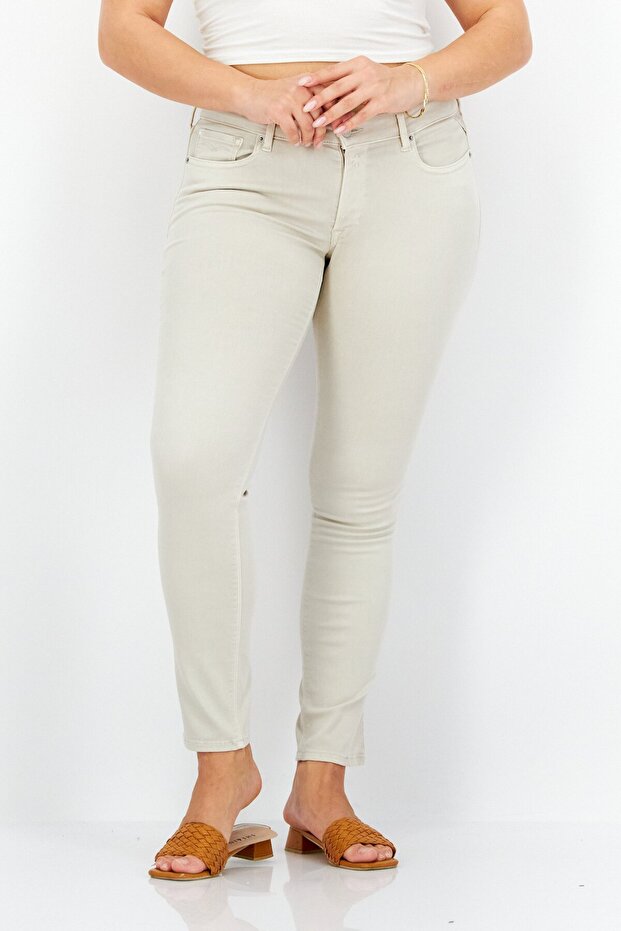 Women Skinny Fit Embroidered Stretchable Jeans, Ivory