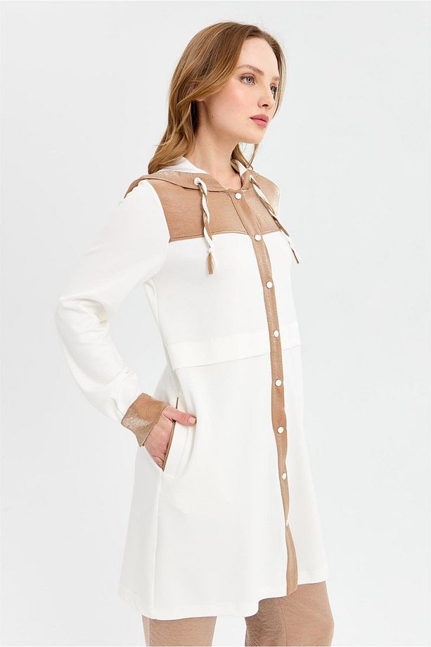 . Kumaş Kapişon Detaylı Giy Çık Tunik Camel - 6