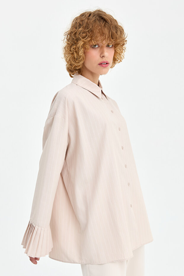 Piliseli Kol Detaylı Tunik Bej - 3