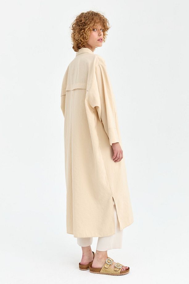 Soft Kumaş Uzun Kurtarıcı Kapatıcı Tunik Elbise  Bej - 5