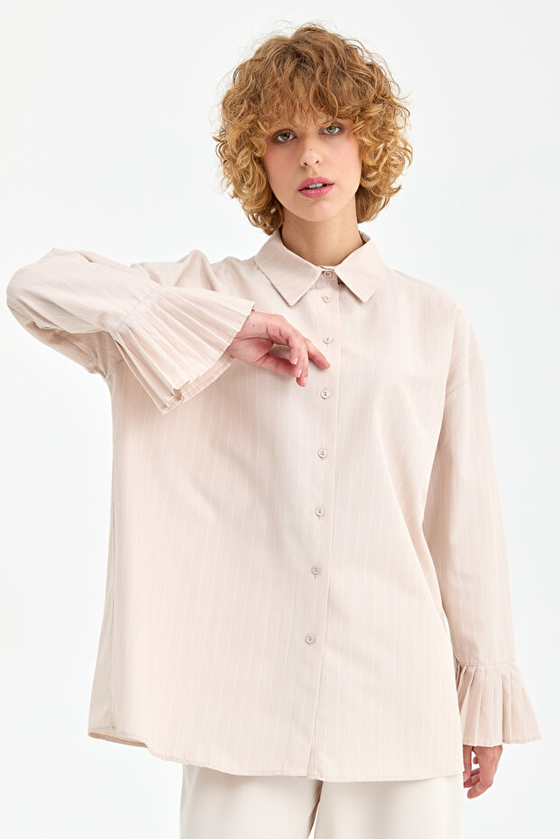 Piliseli Kol Detaylı Tunik Bej - 7