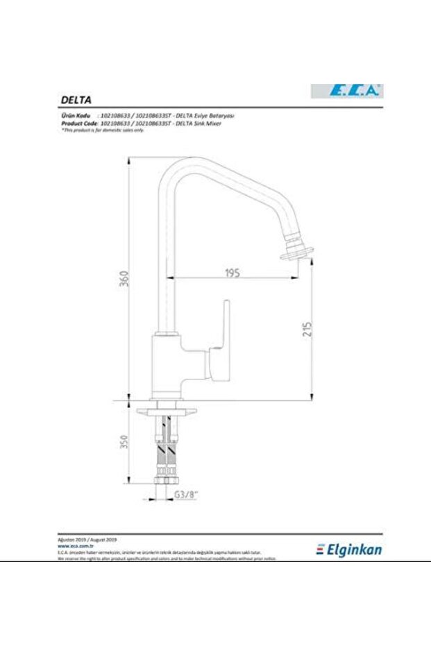 Delta Tek Gövde Eviye Bataryası Krom - 3