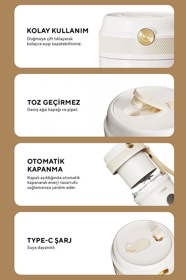 Kişisel Smoothie Blender Taşınabilir Şarjlı Öğütücü Fonksiyon Smothie Blendır 80w 350ml Krem Fr-bl03 - 8