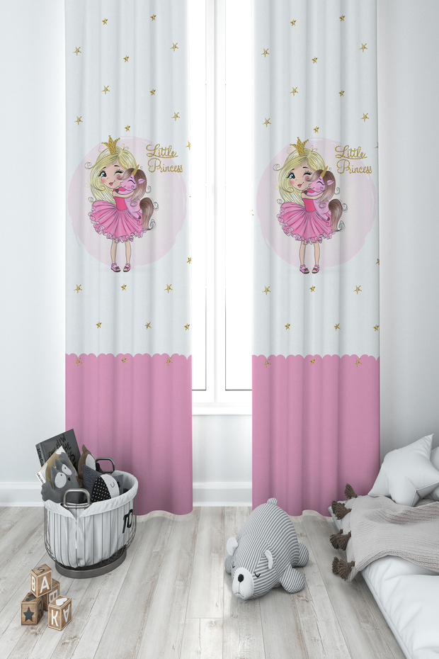BABY AND KIDS ROOM Little Princess Patterned 2 Wing Background Curtain