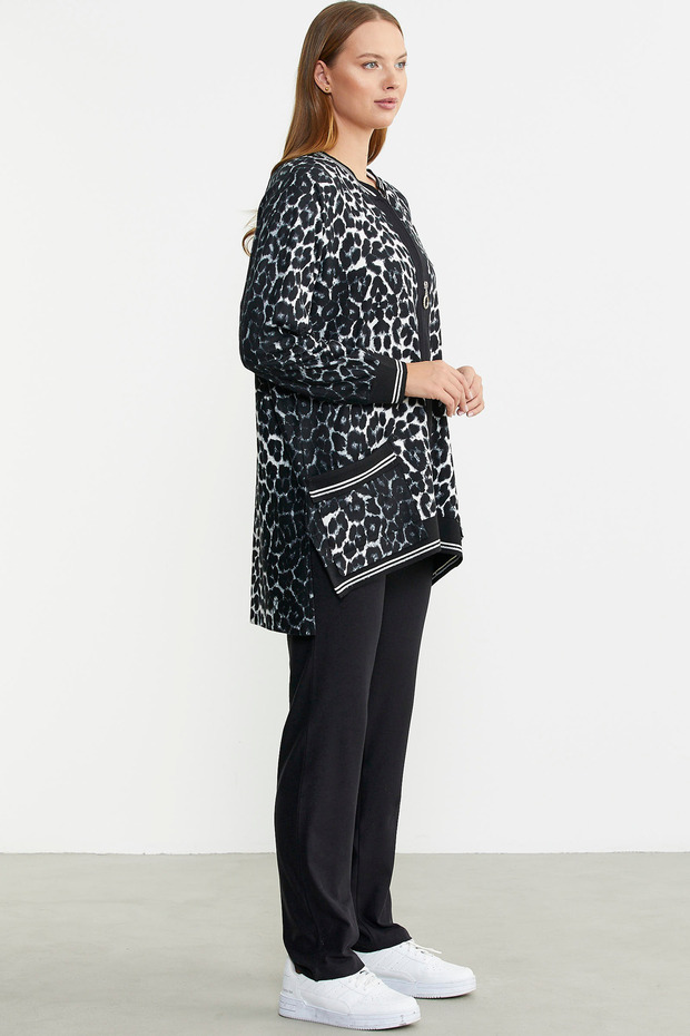 Gray Leopard Patterned Tunic and Pocket Set - 5