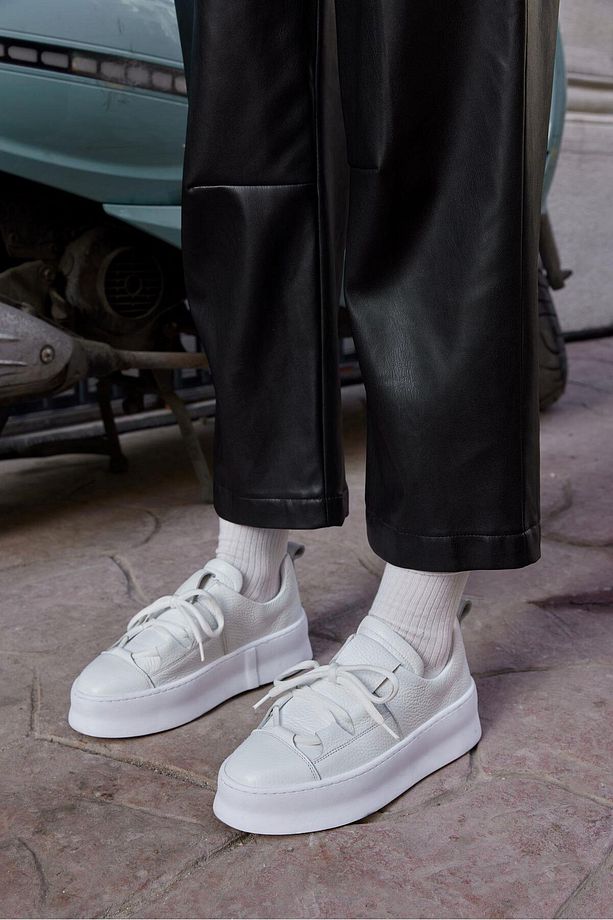 Diya Beyaz Hakiki Deri Kadın Sneaker - 4