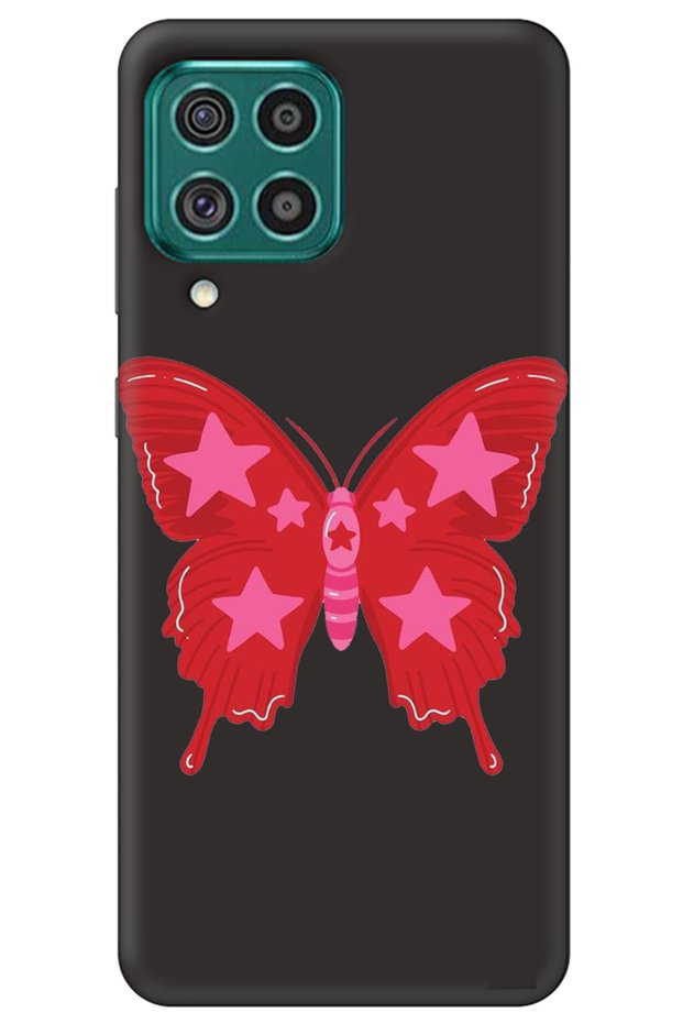 Samsung M33 Black Inner Velvet Butterfly Girl Power Patterned Silicone Phone Case