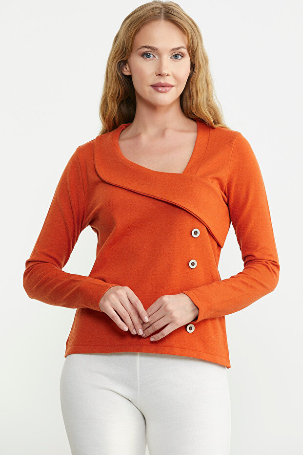 Collar Detailed Knitwear Sweater - Orange