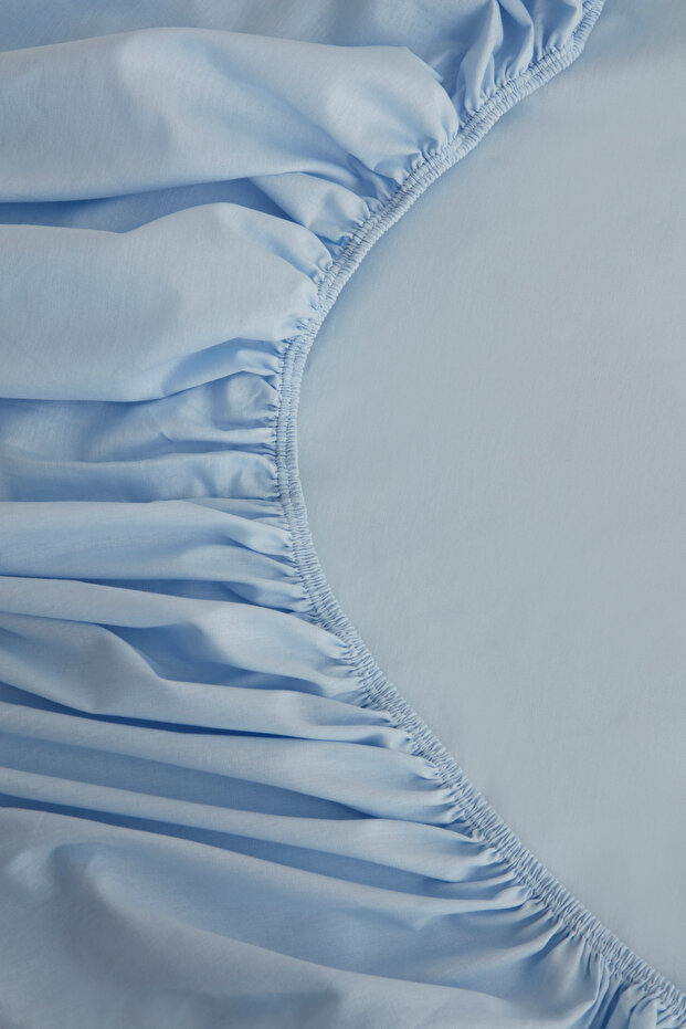 ملاءة سرير مطاطية من القطن بنسبة 100% باللون الأزرق - 2