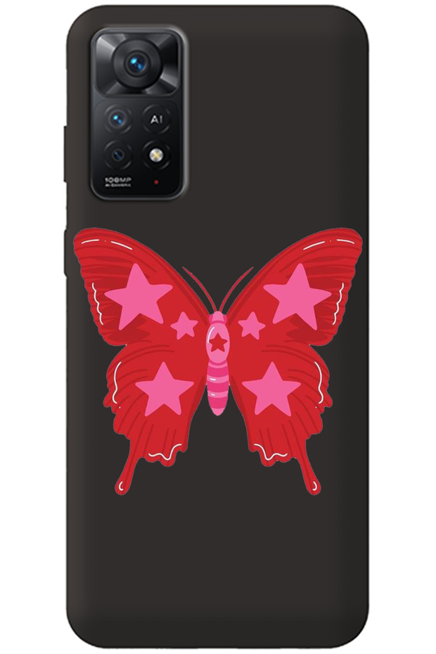 Xiaomi Redmi Note 11 Pro Black Inside Velvet Butterfly Girl Power Patterned Silicone Phone Case
