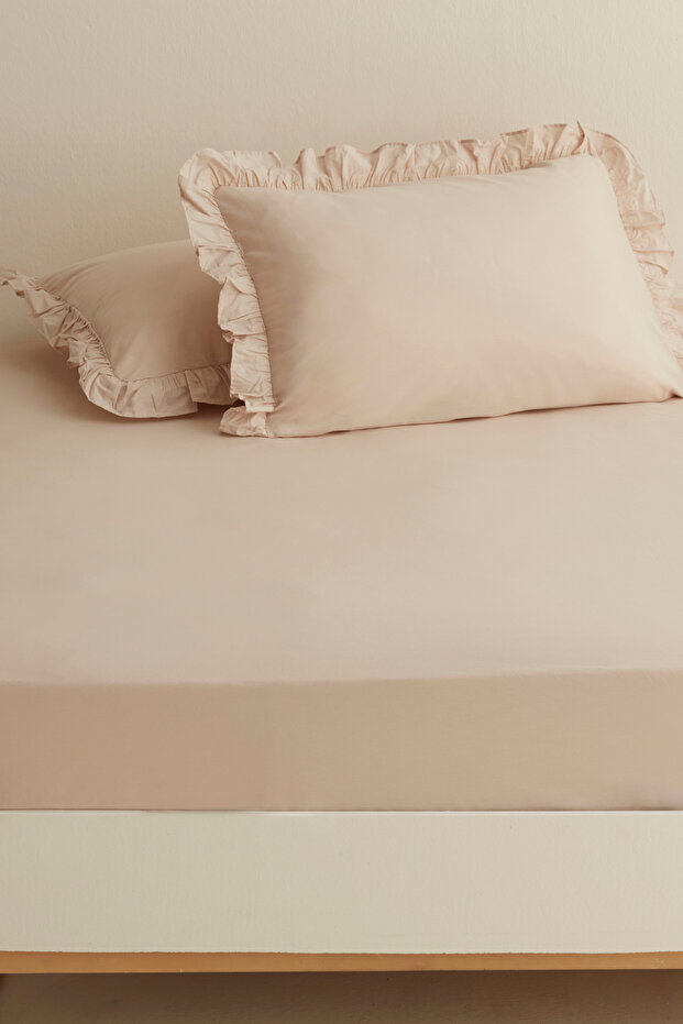 Beige Colored Basic 100% Cotton Double Flat Sheet - 1