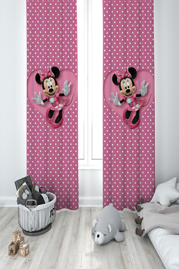 BABY AND KIDS ROOM Big Heart Minnie Mause Patterned 2 Wing Background Curtain