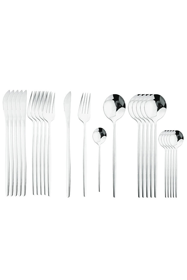 Silver 24Pcs Stainless Steel Dinnerware Set Kitchen Fork Spoon Knife Dinner Cutlery Set White Silver