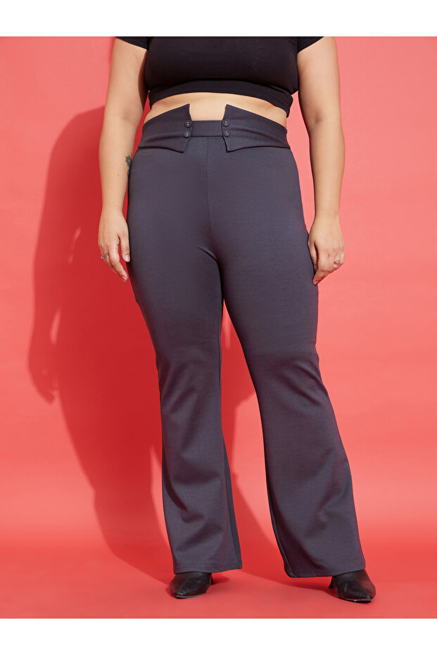 Plus Front Button Detail Bell Bottom Trousers