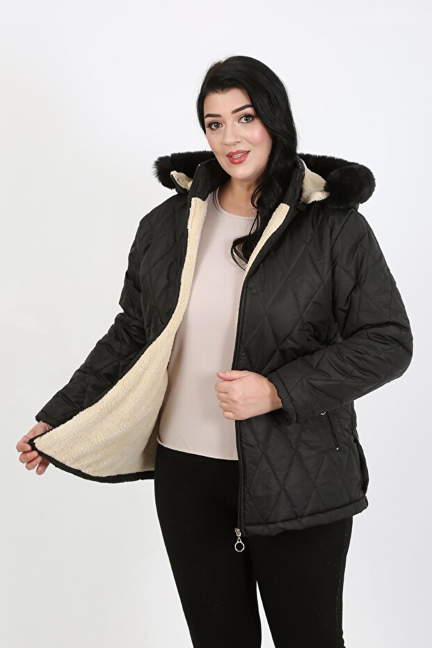 Dámsky čierny prešívaný kabát Jessica veľkej veľkosti - 2