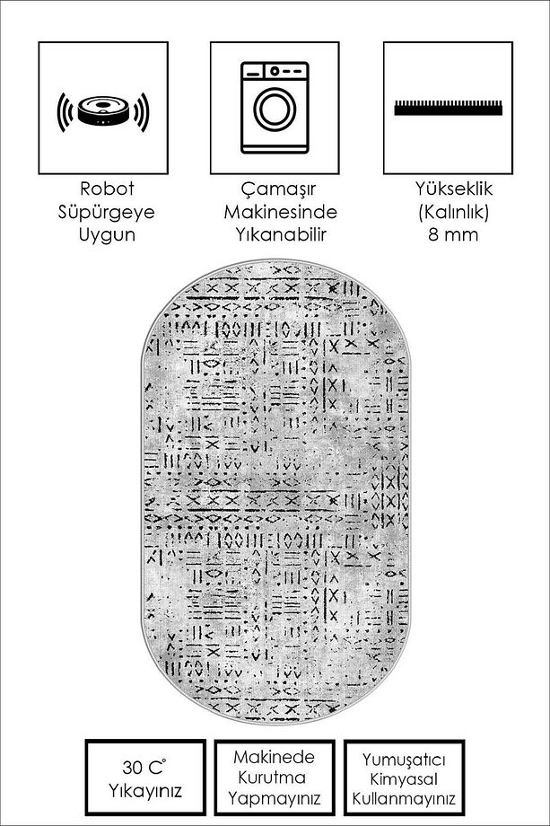 Dijital Baskı Yıkanabilir Kaymaz Taban Oval Mutfak Halısı Salon Halısı Ve Yolluk - 4