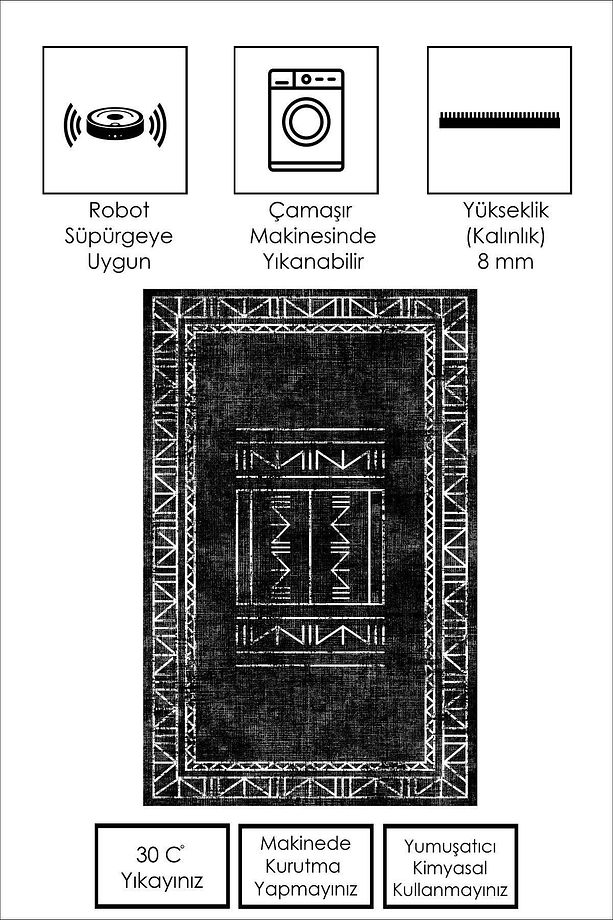Dijital Baskı Yıkanabilir Kaymaz Taban Salon Halısı Mutfak Halısı Yolluk Ve Banyo Paspası - 4