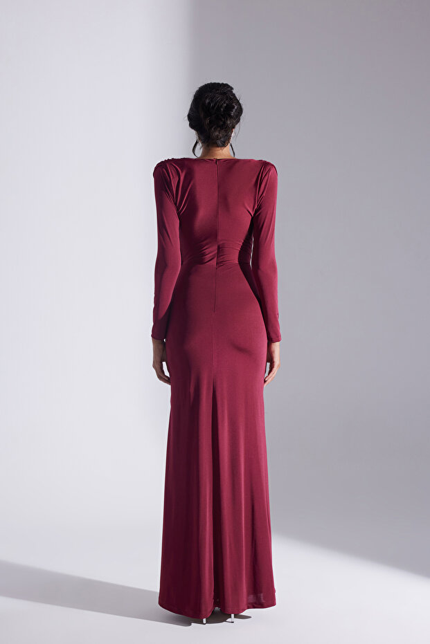 HAILEY SİYAH DRAPELİ UZUN ELBİSE - 4