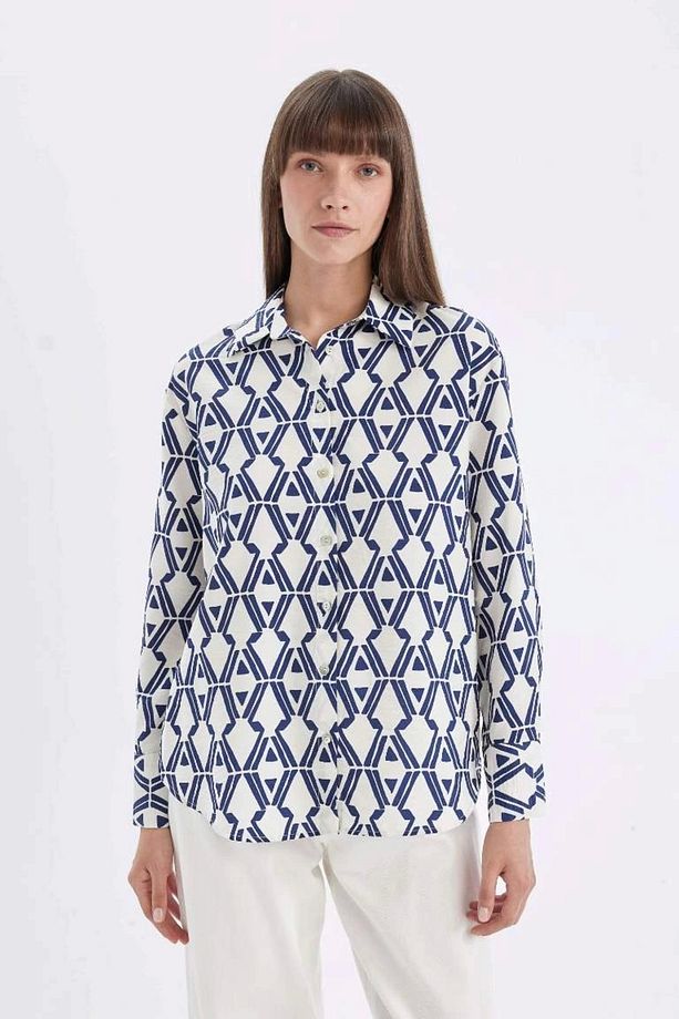 D4511 Oversize Fit Desenli Uzun Kollu Gömlek - 2