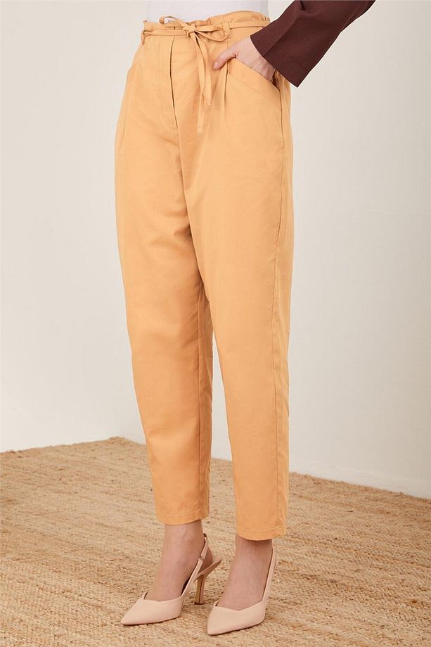 Arkası Lastikli Pamuk Pantolon 23y2409 Camel - 3