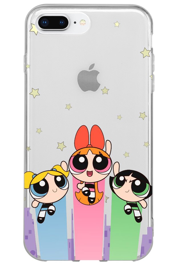 iPhone 8 Plus Puff Girl Power Pattern Patterned Transparent Silicone Phone Case