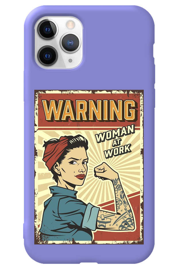 iPhone 11 Pro Max Lilac Velvet Inside Warnıng Girl Power Patterned Silicone Phone Case