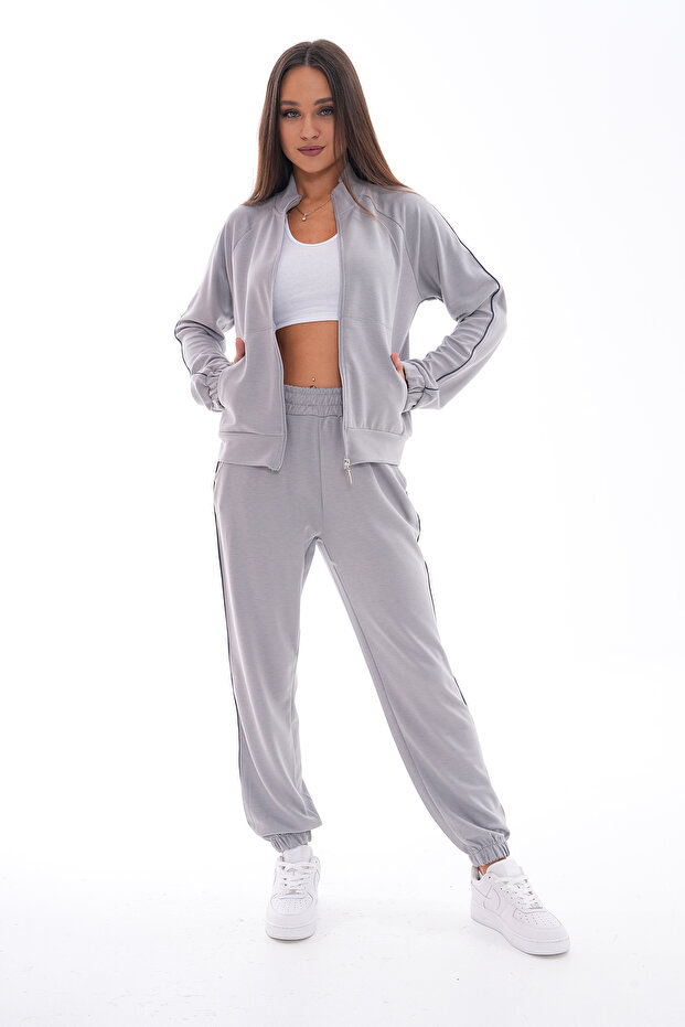 Women's Stripe Detailed Zippered Tracksuit Set
