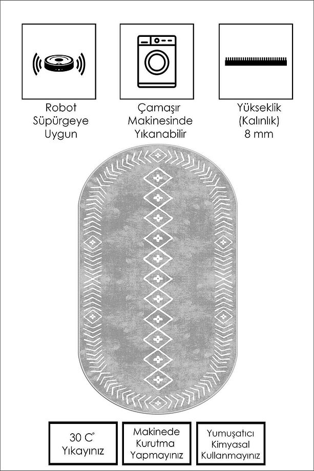 Dijital Baskı Yıkanabilir Kaymaz Taban Oval Mutfak Halısı Salon Halısı Ve Yolluk - 4