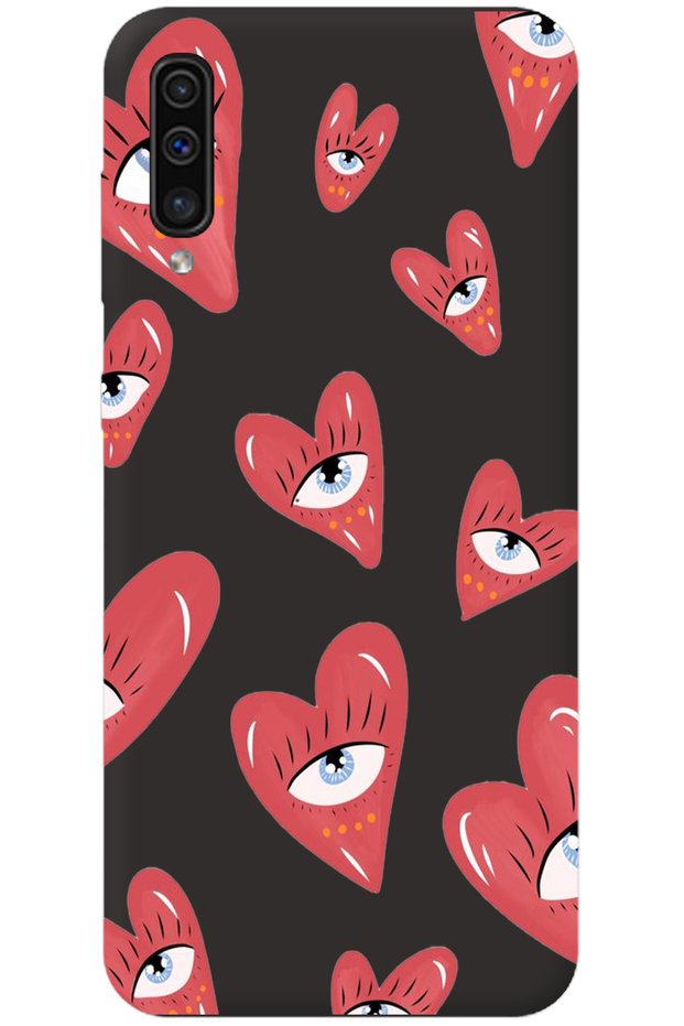 Silicone Phone Case for Samsung Galaxy A70 Black Inside Velvet Heart Eye Girl Power Pattern