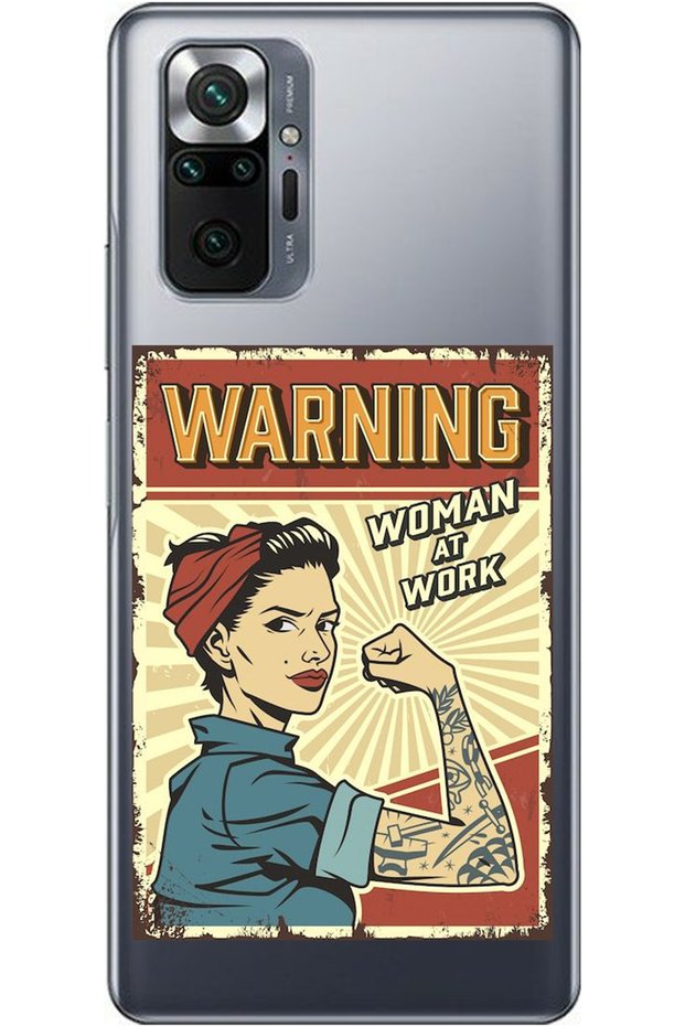Xiaomi Redmi Note 10 Pro Warnıng Girl Power Patterned Patterned Transparent Silicone Case