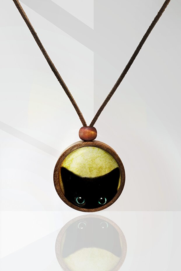 Black Cat Wooden Necklace