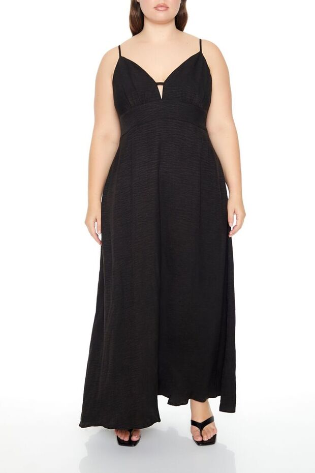 Plus Size Saten Cami Maxi Elbise - 1