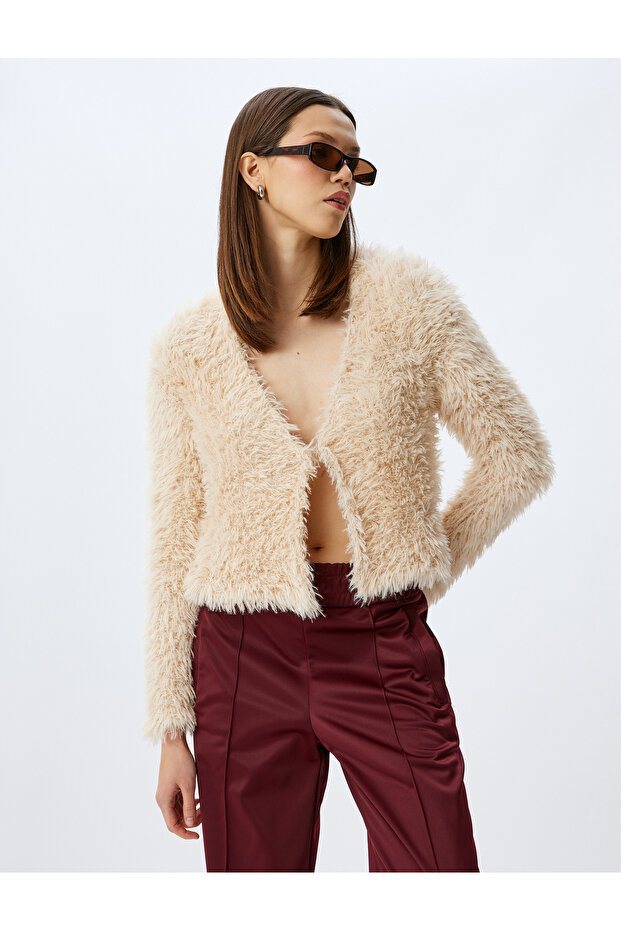 Plush Cardigan with Tie Detail