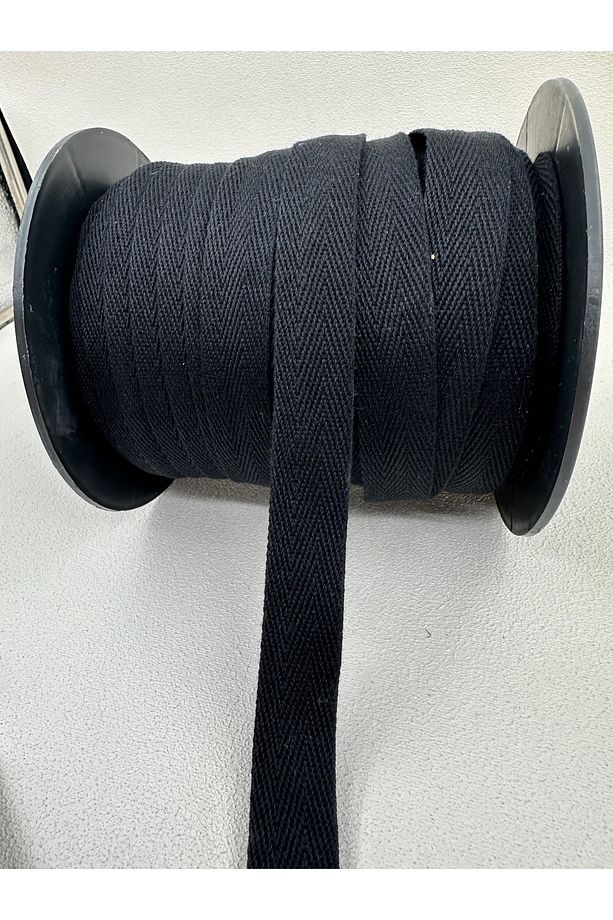 2 cm pamuk balıksırtı şerit-5 metre-siyah/kalın - 3