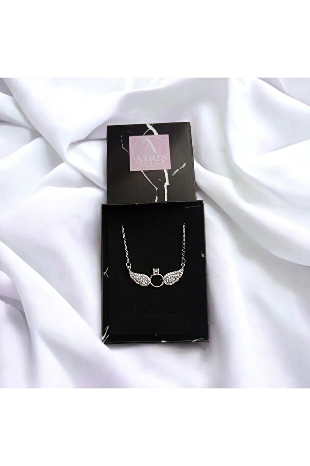 Kanatlı Tektaş Yüzük Çelik Kolye - 1