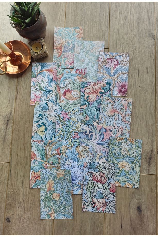 15 Adet Şal Desen Scrapbook Kağıt Seti Bullet Journal Dekupaj Kağıdı - 1