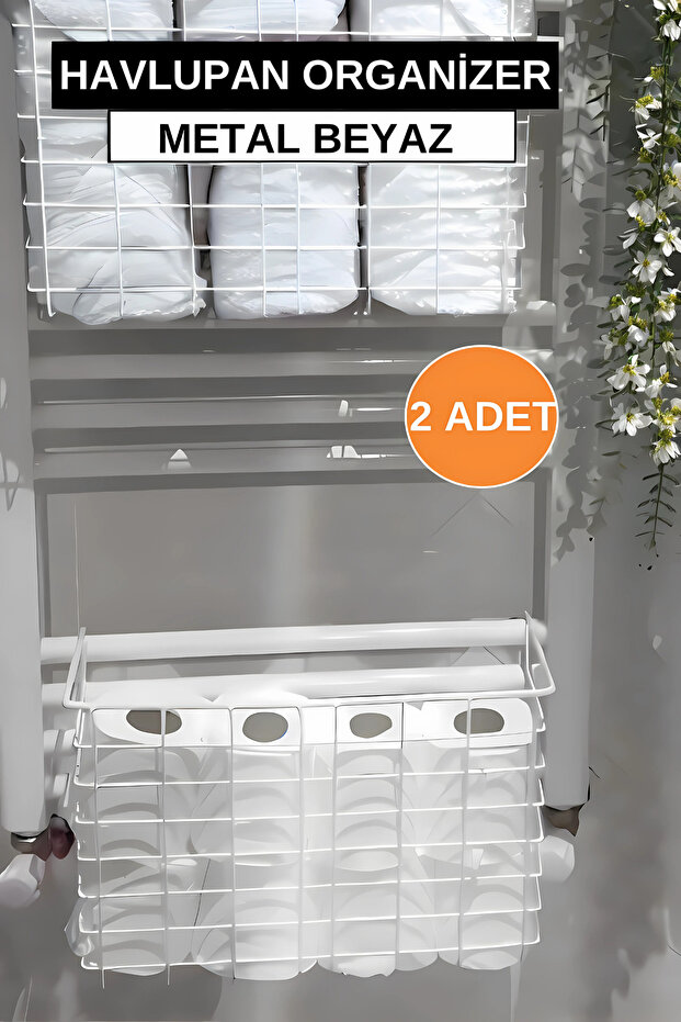 2 Pieces Hangable Towel Warmer Organizer Bathroom Towel Holder Drying Basket Toilet Paper Organizer
