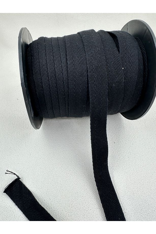 2 cm pamuk balıksırtı şerit-5 metre-siyah/kalın - 4