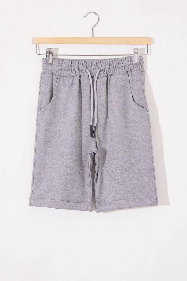 Gri Erkek Çocuk Beli Lastikli Basic Şort 18803 - 1