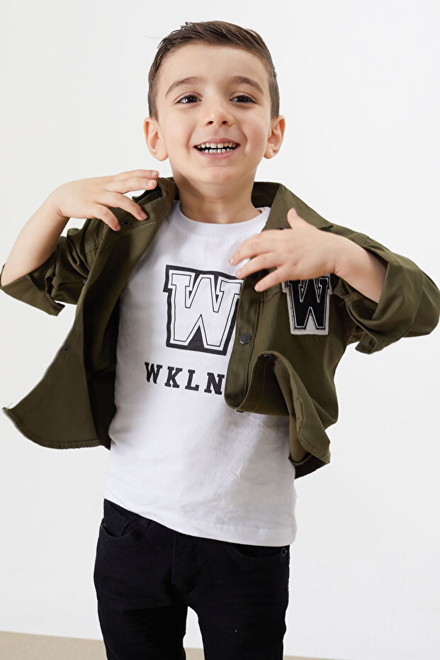 Khaki Embroidered Jean Shirt T-Shirt Boy's 2-Piece Set 18235