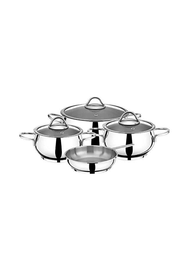 Mister Cook 7-Piece Cookware Set With Covers, BA3000, 16 X 9 Cm, 7 Pieces, Glass Cover, Stainless Steel