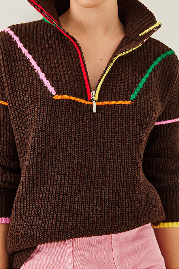 Kadın Fermuarlı Triko Kazak 20247509 - 7