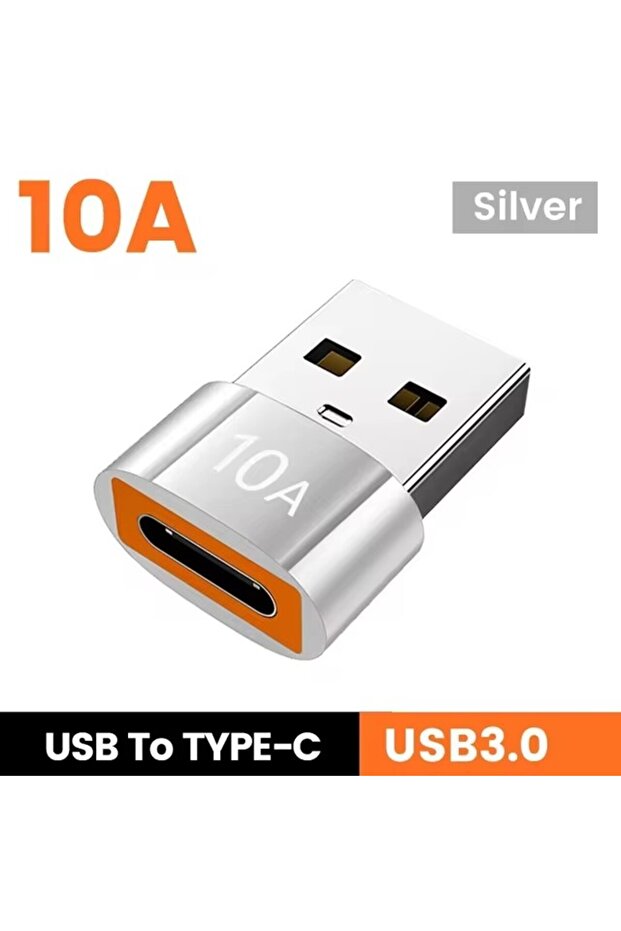 محول بيانات سريع الشحن من النوع C أنثى إلى USB A ذكر من نوع OTG 10A فضي اللون