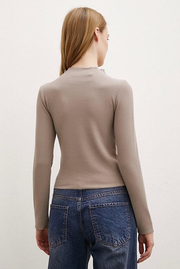 Önü Dikişli Bluz Vizon - 6