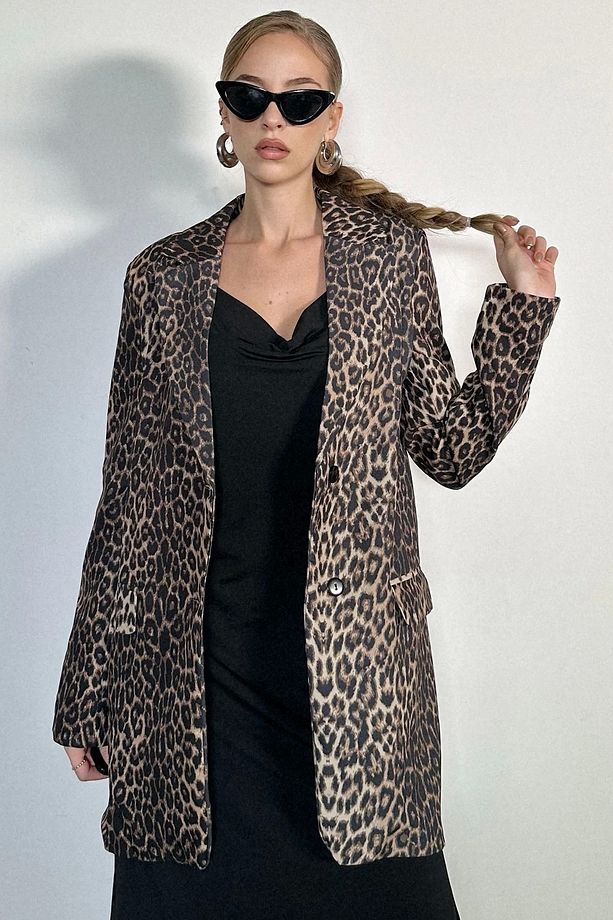 Leopar Desenli Oversize(GENİŞ KALIP) Midi Ceket - 1