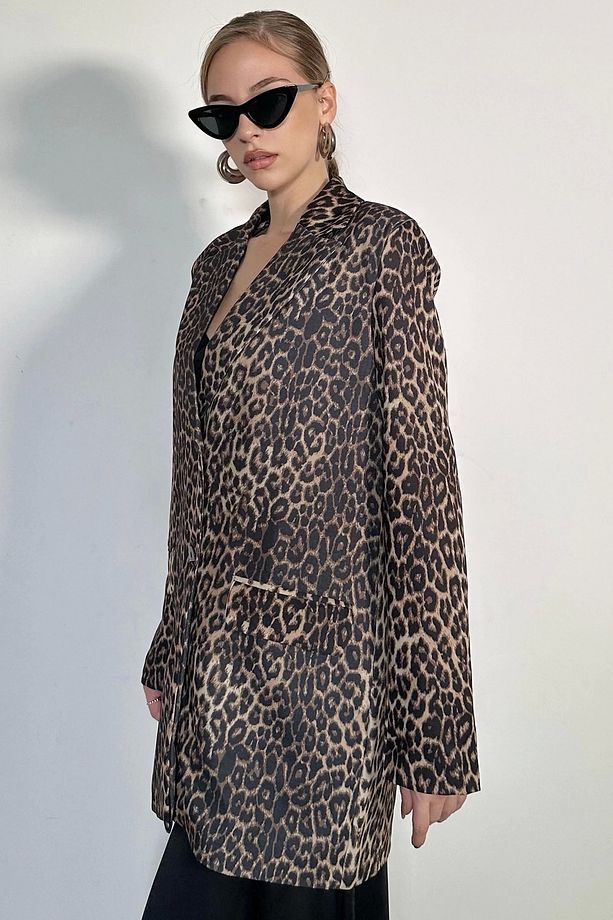 Leopar Desenli Oversize(GENİŞ KALIP) Midi Ceket - 3
