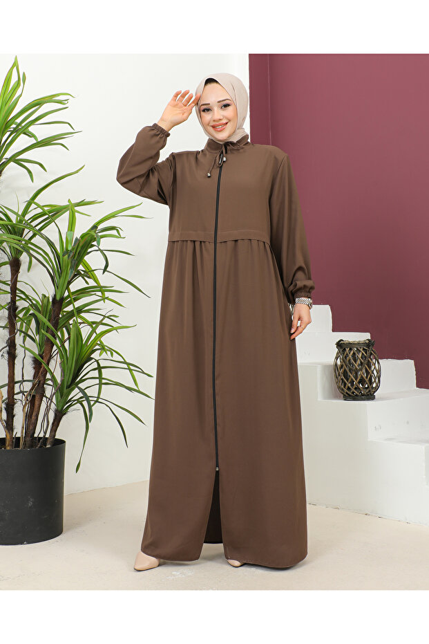 Plus Size Κρεπ Φεράτσε -Καφέ - 1