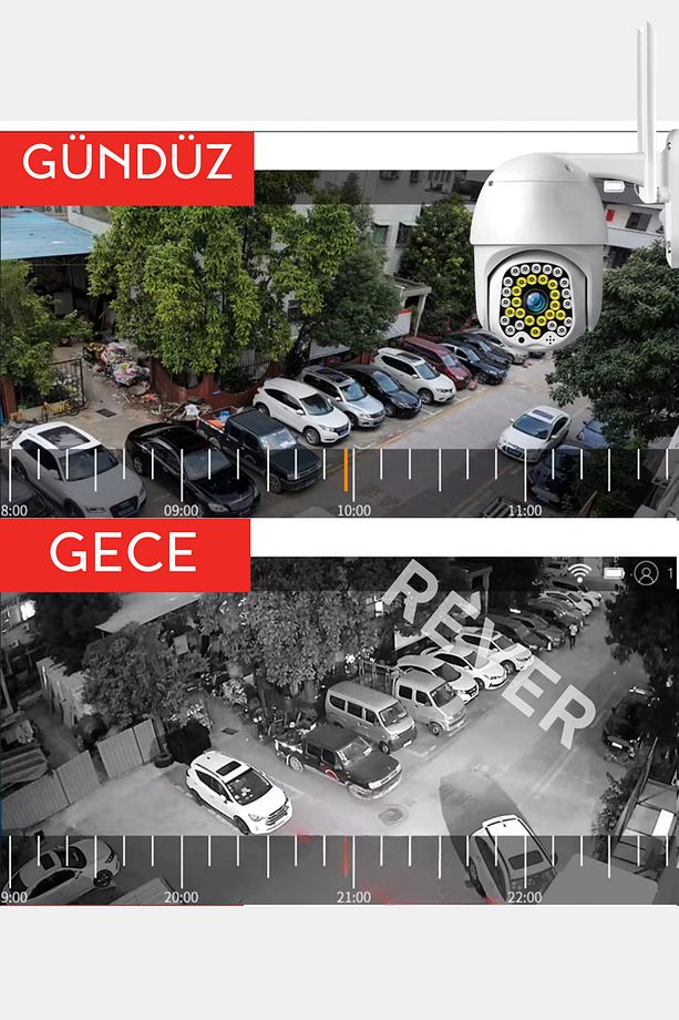 360° Haraketli Wifi Hareket Sensörlü 2MP Güvenlik Kamerası IP Kamera Gece Görüşlü Su Geçirmez IP66 - 3