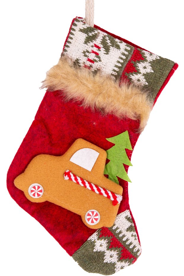 Christmas Ornament, Red Socks, with Car Figure, Red - 15X24 cm