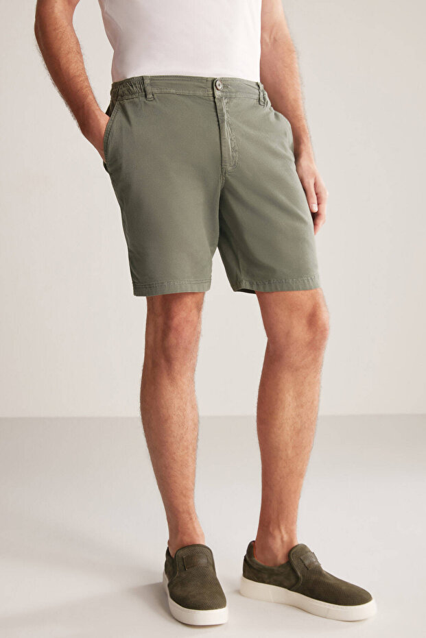 Beli Lastikli Haki Şort - 7